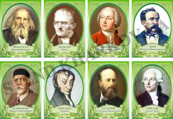 Портрети відомих вчених хіміків на пластику