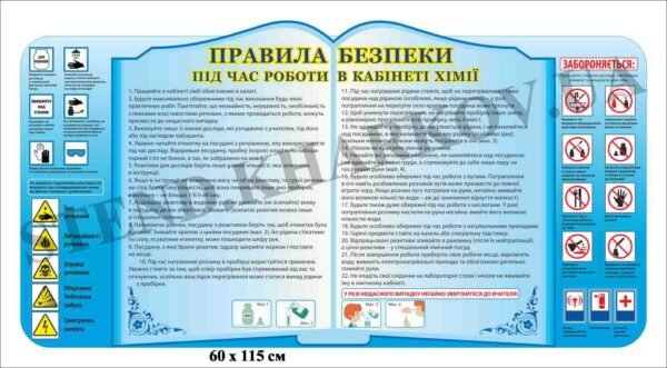 Стенд “Правила безпеки на уроці хімії”