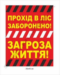 Попереджувальний знак "Прохід в ліс заборонено"