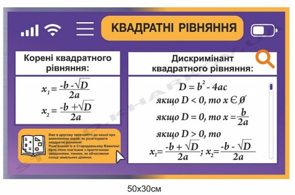 Стенд “Корені і дискримінант квадратного рівняння”