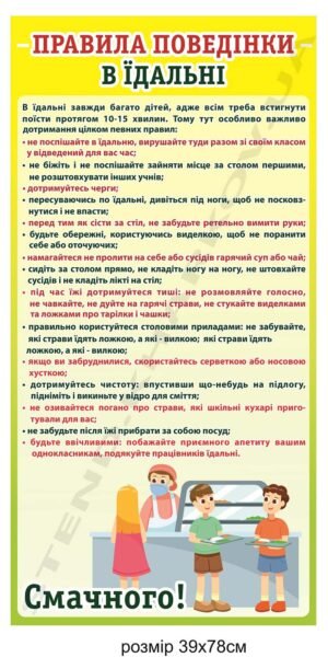 Стенд для школи “Правила поведінки в їдальні”