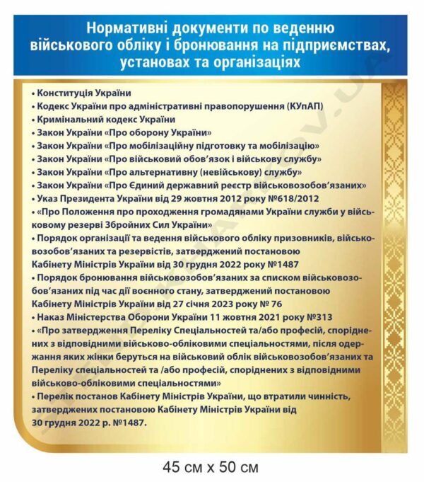Стенд Нормативні документи військового обліку