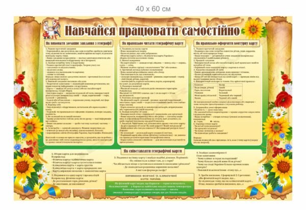 Стенд в кабінет географії “Навчайся працювати самостійно”