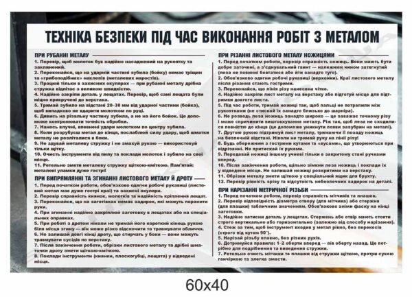 Стенд “Техніка безпеки при роботі з металом”