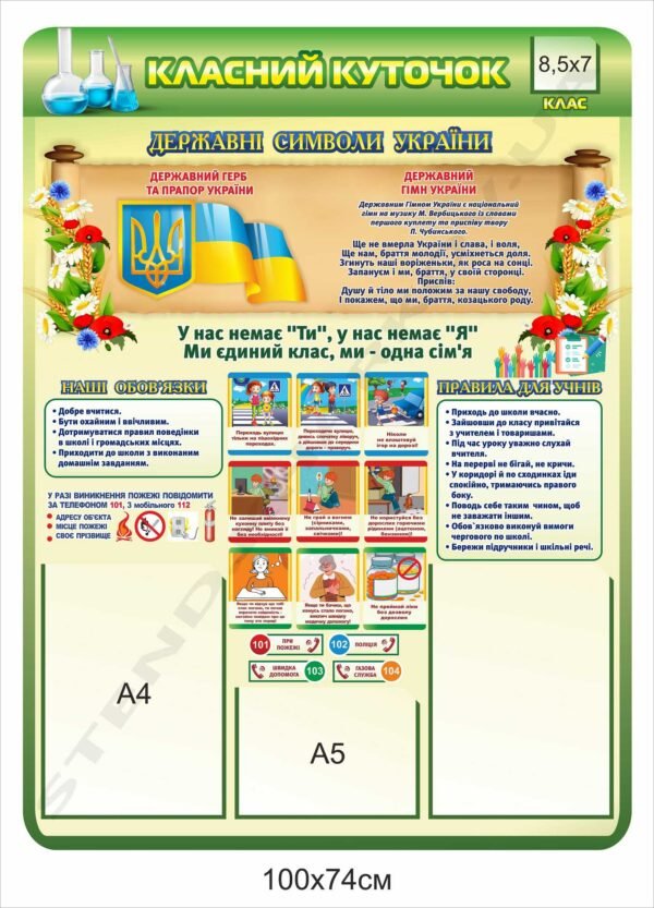 Класний куточок – стенд в кабінет хімії